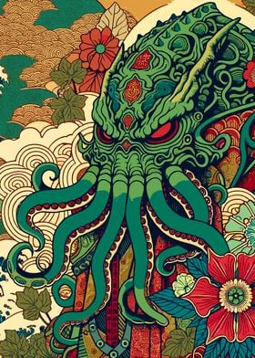 Japanese Kraken Cthulhu Illustration