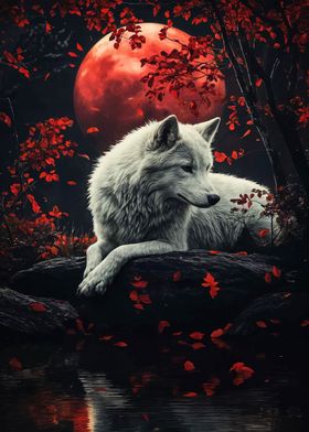 White Wolf Under Blood Moon