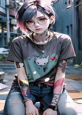 Anime Girl with Tattoos