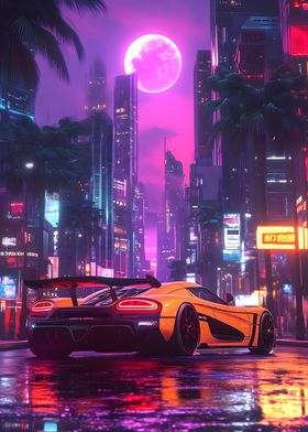 Luxury Sport car Neon City Nightscape