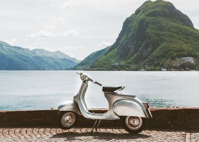 Silver Scooter by the Lake