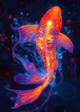 Koi Fish in Neon Glow