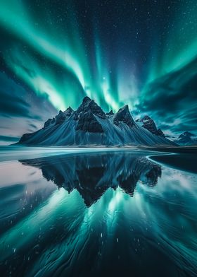 Aurora Borealis Over Mountains