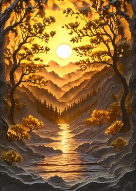 Papercut Mountain Sunset