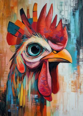 Colorful Rooster Oil Painting