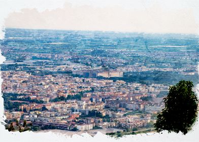 Cityscape Watercolor Painting Caserta Vecchia