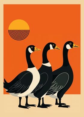 Three Geese Minimalist Art Bauhaus Style