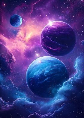 Planets with Nebula on background