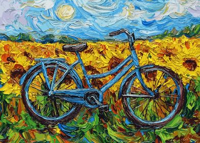 Blue Bicycle in Sunflower Field