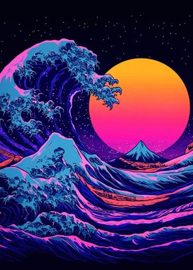 Great Wave Neon Art