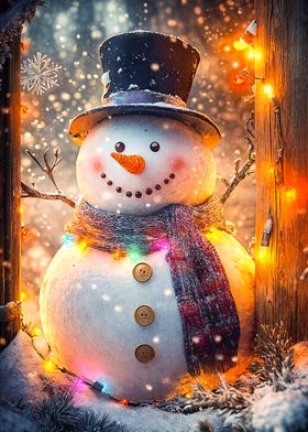 Smiling Snowman with Lights