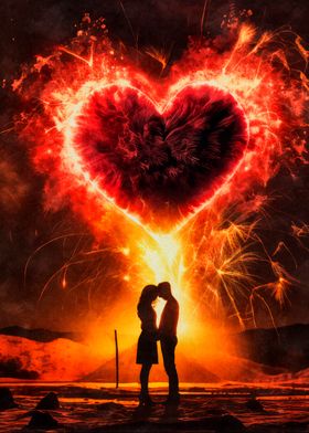 Fireworks Heart Love