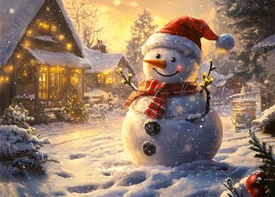 Smiling Snowman in Winter Wonderland