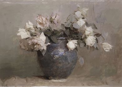 White Roses in Vase