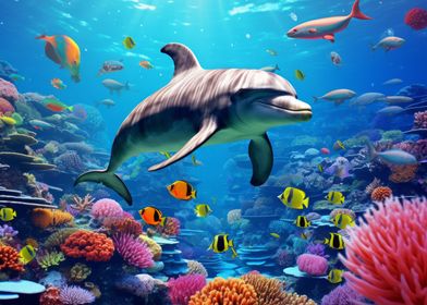 Dolphin in Coral Reef