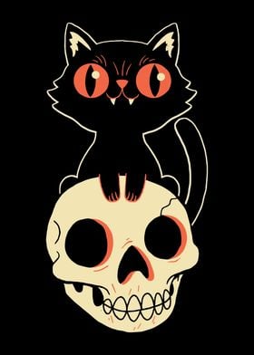 Black Cat on Skull