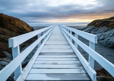 White Wooden Bridge to the Sea