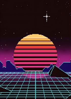 Retro Sunset Pixel Art