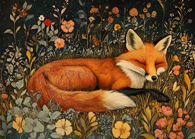 Sleeping Fox in Wildflowers