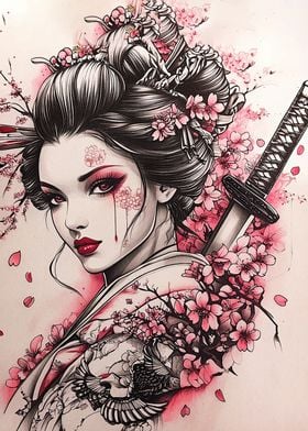 Geisha with Cherry Blossoms