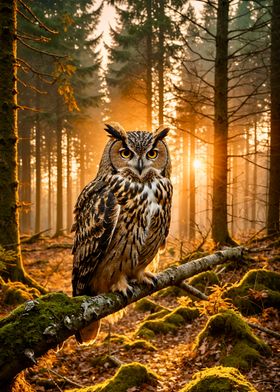 Owl in Golden Forest