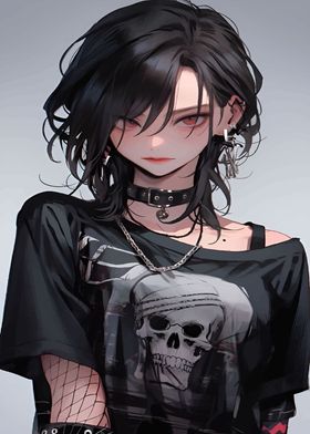 Anime Girl with Skull T-shirt