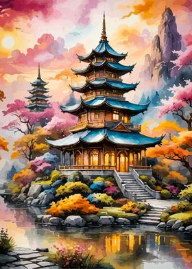 Japanese Pagoda Painting