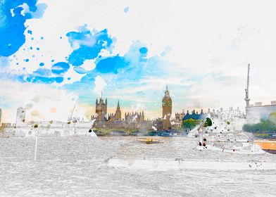 London Skyline Watercolor