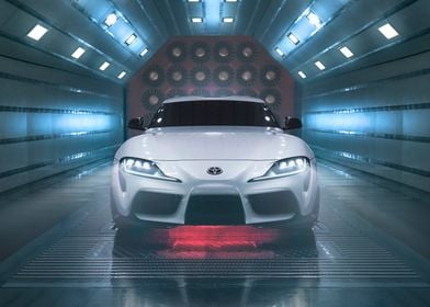 White Toyota Supra in Wind Tunnel