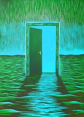 Surreal Open Door Ocean Landscape