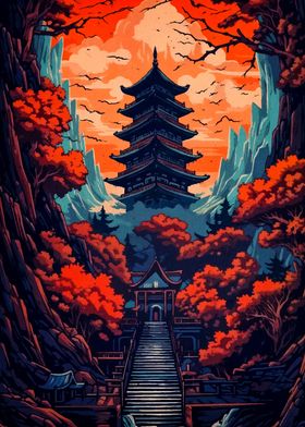 Japanese Pagoda Landscape