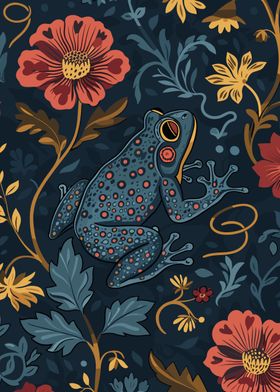 Frog in Floral Pattern