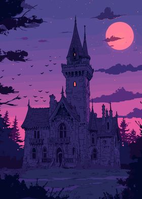 Gothic Mansion at Dusk