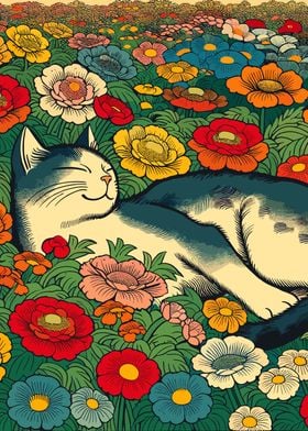 Cat in Flower Field