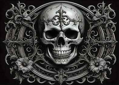 Ornate Skull with Floral Design