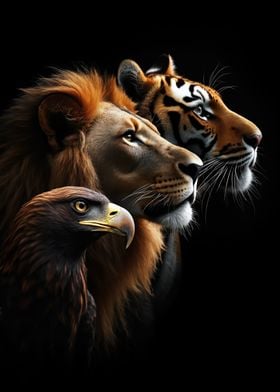 Lion Tiger Eagle,  Wild Life portrait