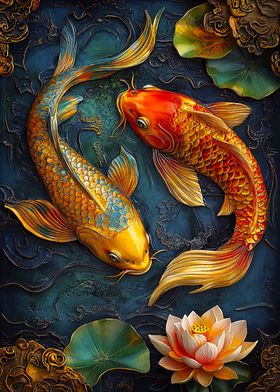 Gold Koi Fish Wall Art