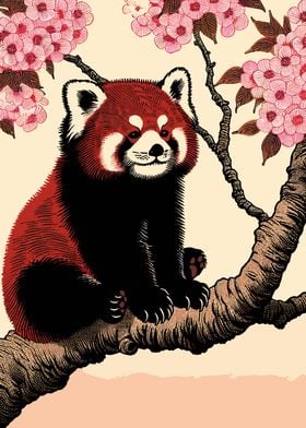 Red Panda in Cherry Blossoms