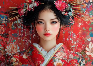 Geisha in Red Kimono