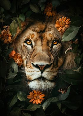 Lion in Flowers