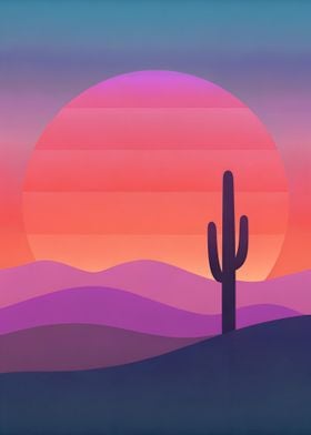 Desert Sunset with Cactus and Vibrant Colors