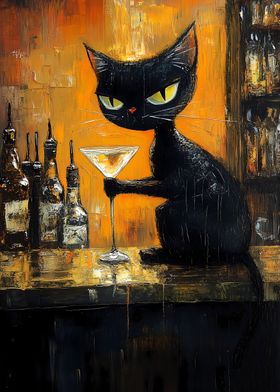 Tuxedo cat drinking a martini