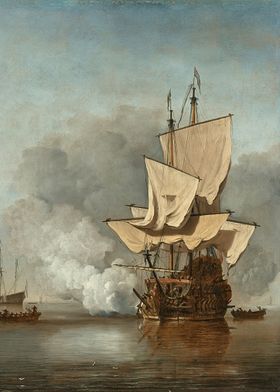 Sailing Ship Firing Cannon