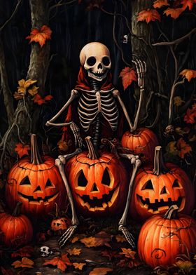 Skeleton with Pumpkins