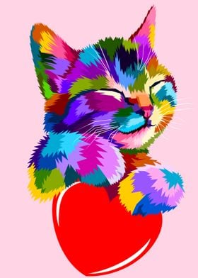 Rainbow Cat with Heart