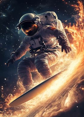 Astronaut Surfing Fire