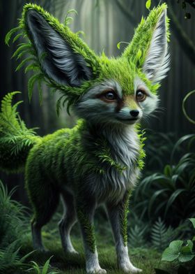 Fennec Fox with Green Foliage Fur