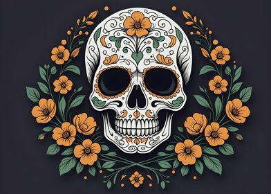 Sugar Skull with Flowers