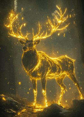 Golden Stag in Forest