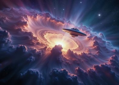 UFO in Space Clouds